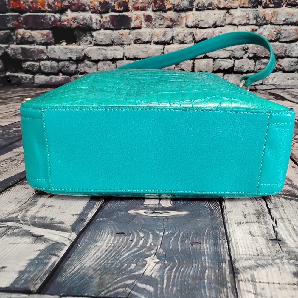 Brighton Cher Shoulder Bag in Teal Croc Embossed Leather Handbag Purse  OBO - Picture 6 of 14